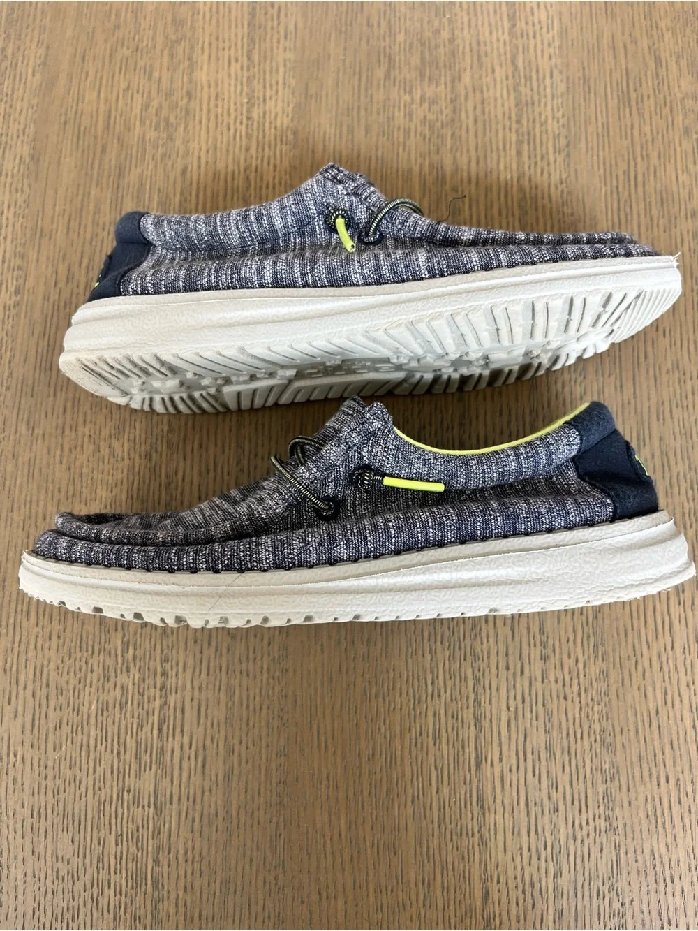 Hey Dude Kids Slip-On Sneakers in Heather Gray with Neon Yellow Lining